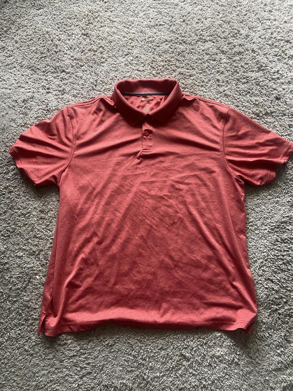Haggar Polo Shirt Mens Large Red Solid Jersey Knit Short Sleeve Casual Summer